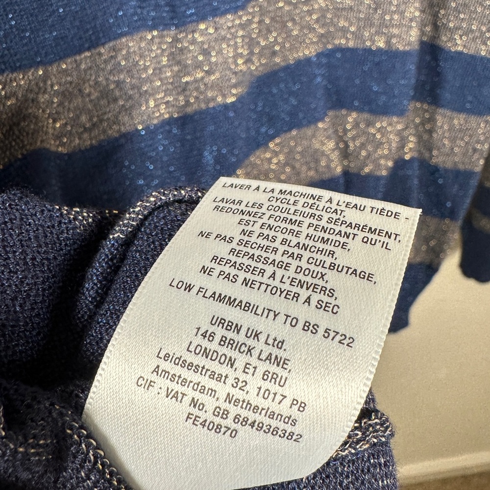 Anthropologie Striped Shimmer Polo‎ Blue Sz Medium - Picture 10 of 11
